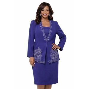 Justin Taylor Woman's Beaded Embellished Suit Size 22W Violet Formal,Church